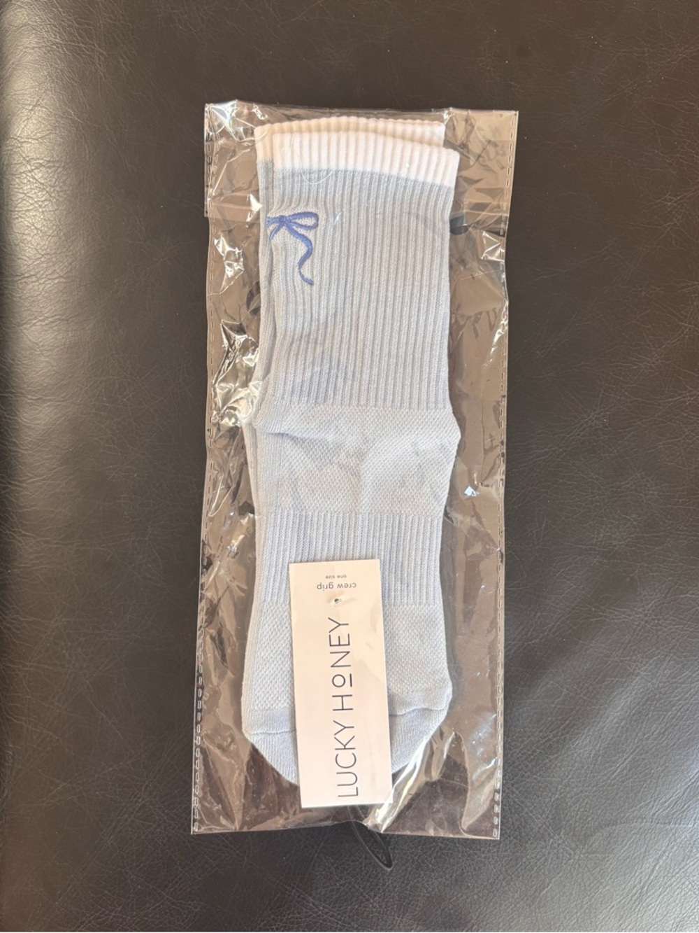 Lucky Honey Women’s Light Blue Bow Crew Socks